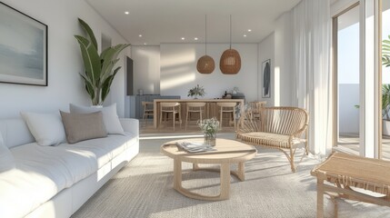 Fototapeta premium A well lit and designed modern living and dining room