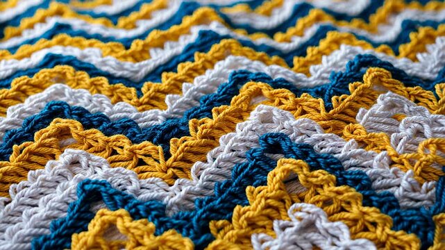 Smooth knitted pattern showcasing openwork zigzags crafted from threads in contrasting colors.
