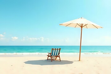 illustration vectoriel d'un parasol et d'un transat installés sur une plage de sable fin en face de la mer