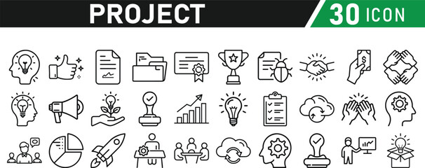 Project icons set in liner style. Editable icons collection