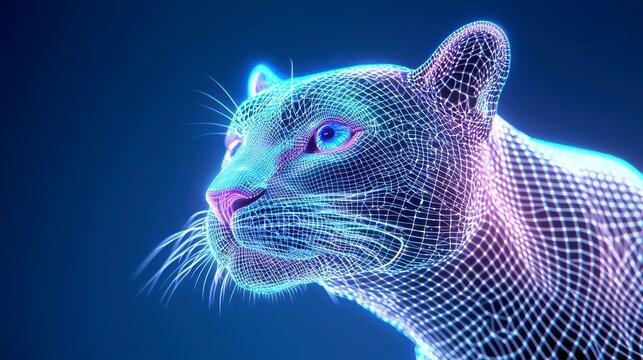 Futuristic Stylized Panther Creating a Digital Wireframe Representation