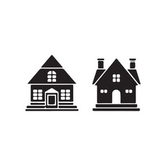 Two Simple Black and White House Icons.Two stylized, black silhouette house icons, perfect for real estate, home design, or general use.