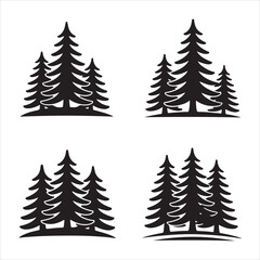 Obraz premium Set of 4 pine tree silhouettes perfect for nature, outdoor, and environmental designs