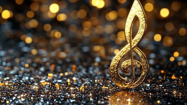 Golden treble clef on dark glitter background