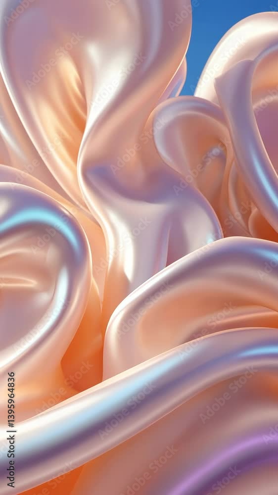 Poster flowing silk textures in a soft peach hue create a dreamy abstract composition under soft lighting