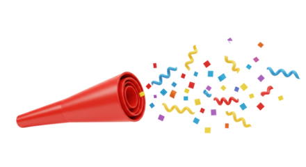 Isolated Party Horn with Confetti
