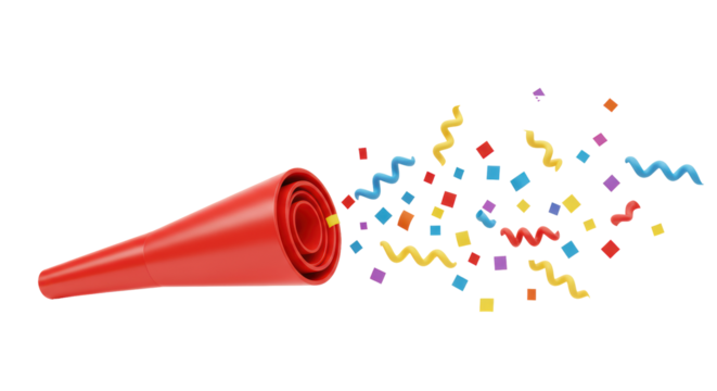 Isolated Party Horn with Confetti