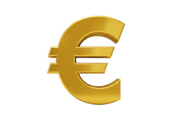 A golden euro symbol on a plain dark colored background on transparent background