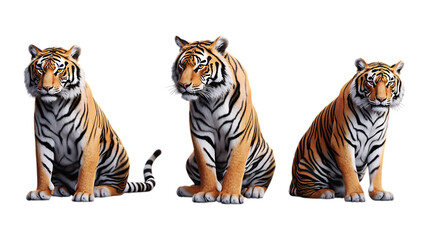 Obraz premium Pack Tiger Set in Different Poses on Transparent Background for Wildlife, Jungle, and Nature-Themed Designs