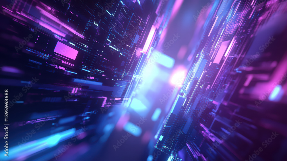 Poster cybernetic passage: an image captures a breathtaking digital world where glowing lines and futuristi