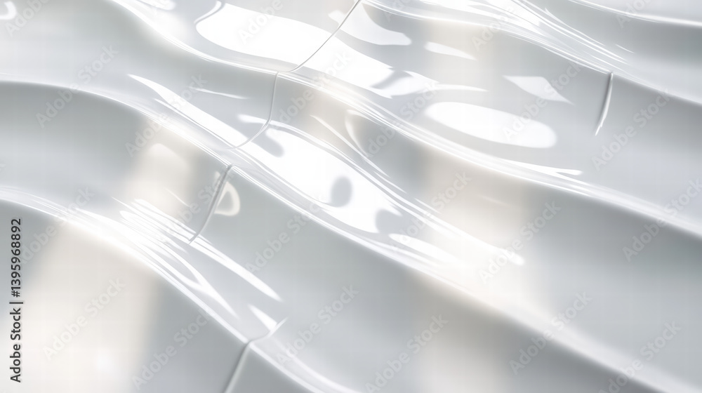Poster white wave texture: abstract image of flowing, wavy white surface, reflecting light and shadow, crea