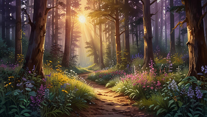 path in the forest in the morning
