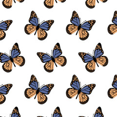 Pattern with colorful butterflies. Vector seamless background with cute butterflies. Suitable for printing on fabric, paper, surfaces and for the web.