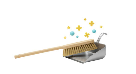 Isolated Brush and Dustpan with Cleaning Effect