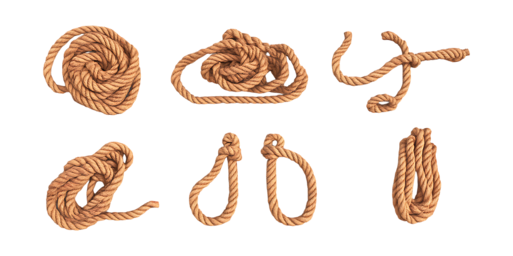 Pack Rope Set in Different Poses Against Transparent Background for Nautical Design, Construction Illustration, or Outdoor Graphics