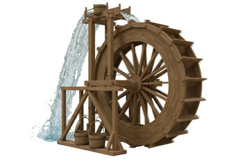 Isolated Wooden Water Wheel Mechanism with Flowing Water