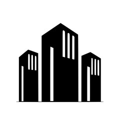 Modern Cityscape Icon: Geometric Skyscrapers in Black and White
