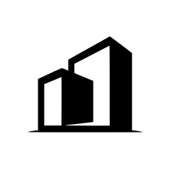 Minimalist Architectural Logo: Modern Building Silhouette, Clean Design, Isolated on White