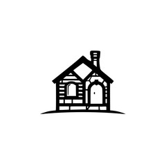 Minimalist Cottage Icon: Black & White Home Illustration for Branding