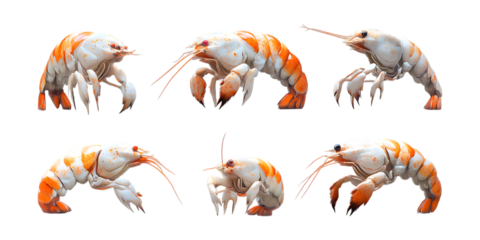 Pack Shrimp Set in Different Poses Against Transparent Background for Seafood Branding, Culinary Use, or Ocean Illustration