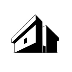Minimalist Modern Architecture Icon in Black & White - Abstract Building