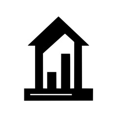 Black and White Financial Building Icon with Rising Bar Chart