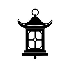 Black Japanese Lantern Silhouette on White Background
