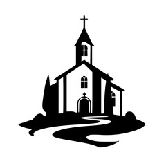 Silhouette Church Logo: Black & White Illustration, Religious Design