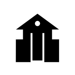 Minimalist Black Icon of a Building with Simplified Design on White