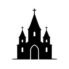 Black Church Silhouette Icon on White Background
