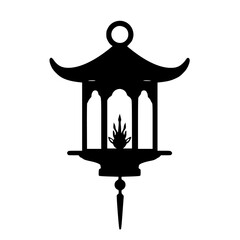 Black Silhouette of a Japanese Lantern with Fire, Minimalist Design