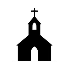 Minimalist Church Silhouette on White Background: Faith, Religion, Icon.