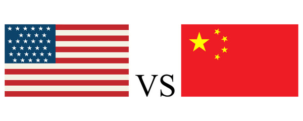 USA vs China Conflict Concept – Flags Confrontation Vector