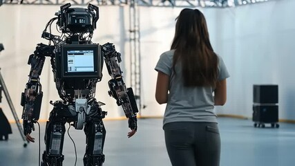 Humanoid Robot and Woman Interaction: A Glimpse into the Future of AI and Human Collaboration - Powered by Adobe