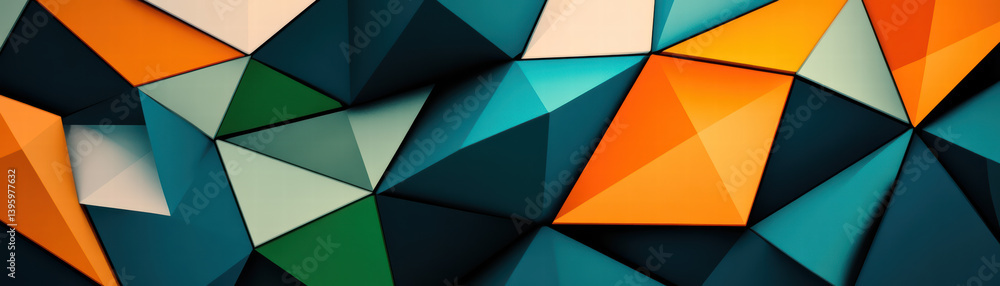 Poster abstract geometric polygons: vibrant, multifaceted polygons interlock, creating a dynamic and modern