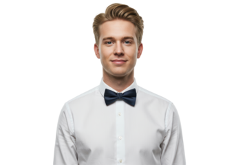 Isolated Handsome Man in White Shirt with Bowtie