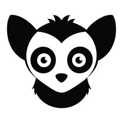 Black and white lemur head with expressive eyes.eps