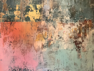Obraz premium Abstract Grunge Art: A close-up, high-angle perspective showcases the textured, multi-layered composition, exuding a sense of history and artistic flair. 