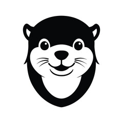 Black and white playful otter head with rounded face.eps