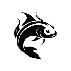 Black and white koi fish head with flowing lines.eps
