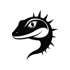 Black and white anole lizard head with spiked nec.eps