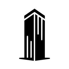 Geometric Black Tower Icon on White: Minimalist Design Element