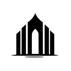 Minimalist Temple Logo: Monochrome Architectural Design on White