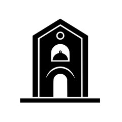 Minimalist Bakery Logo: Silhouette of Oven, Bell and Door, Black and White