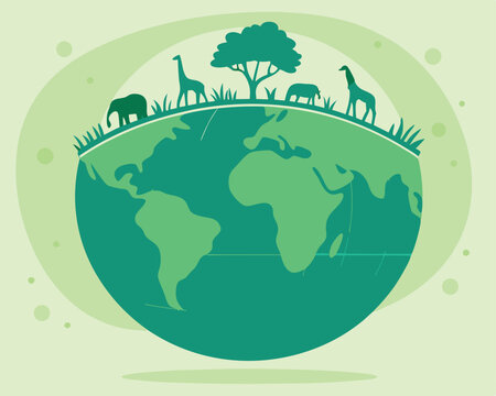 green earth with animals, nature scene clip art preview