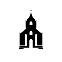 Minimalist Black Church Silhouette on White Background