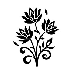 Minimalist Black and White Floral Design: Elegant Stencil-Style Illustration