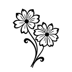 Elegant Black and White Floral Vector Illustration on White
