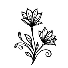 Elegant Black & White Floral Line Art Illustration