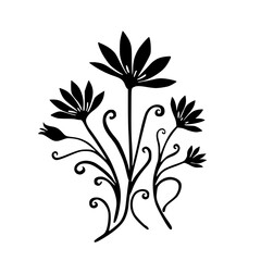 Black Floral Illustration on White Background, Graphic Design Element
